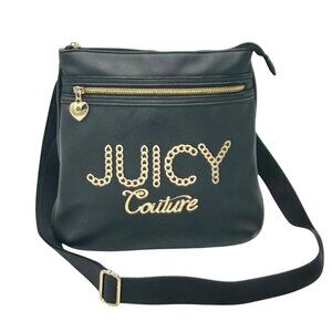 JUICY COUTURE Black Chain Logo Crossbody Bag Gold Hardware Gothic Monogram Linin